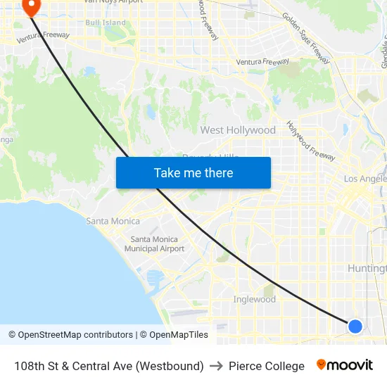 108th St & Central Ave (Westbound) to Pierce College map