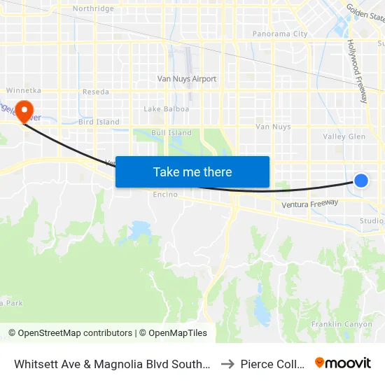 Whitsett Ave & Magnolia Blvd Southbound to Pierce College map