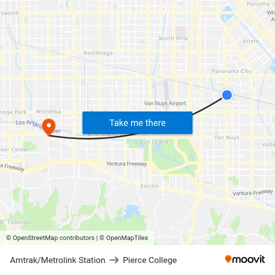 Amtrak/Metrolink Station to Pierce College map
