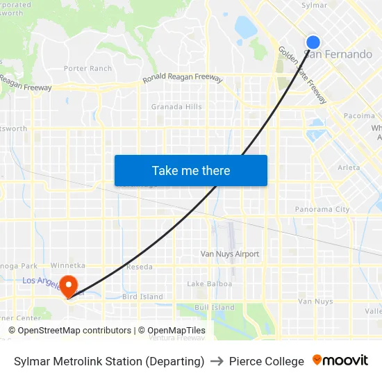 Sylmar Metrolink Station (Departing) to Pierce College map