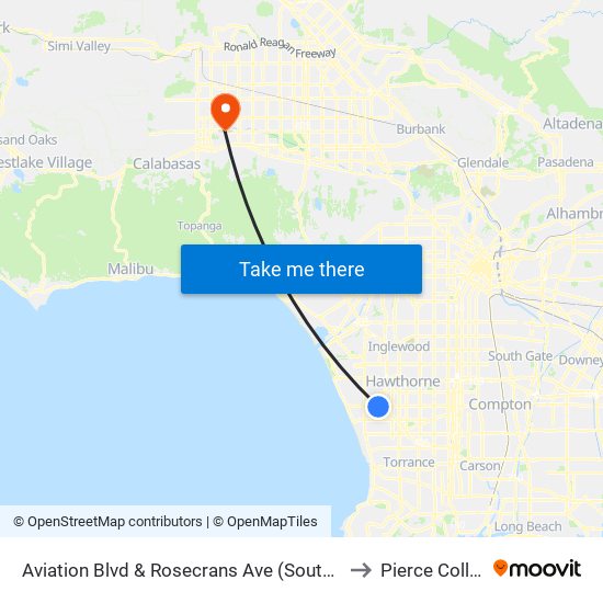 Aviation Blvd & Rosecrans Ave (Southbound) to Pierce College map