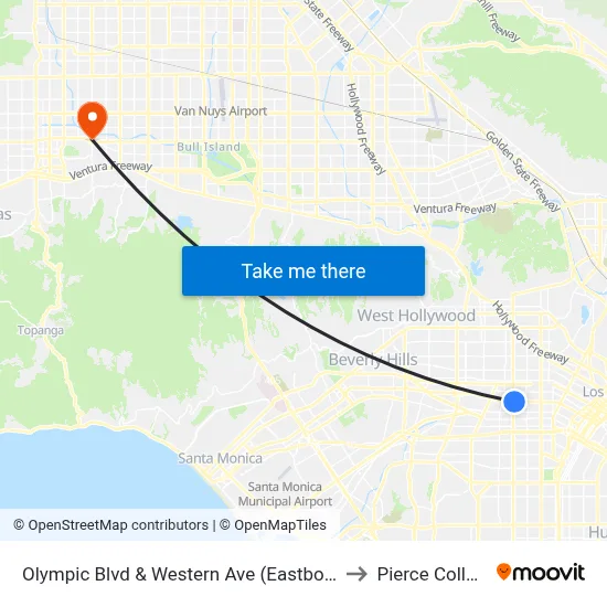 Olympic Blvd & Western Ave (Eastbound) to Pierce College map