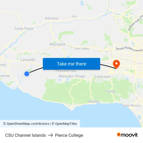 CSU Channel Islands to Pierce College map