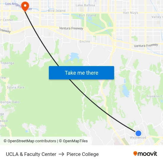 UCLA & Faculty Center to Pierce College map