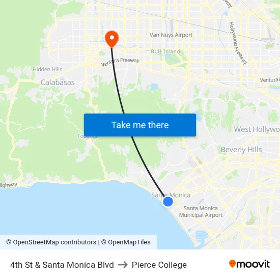 4th St & Santa Monica Blvd to Pierce College map