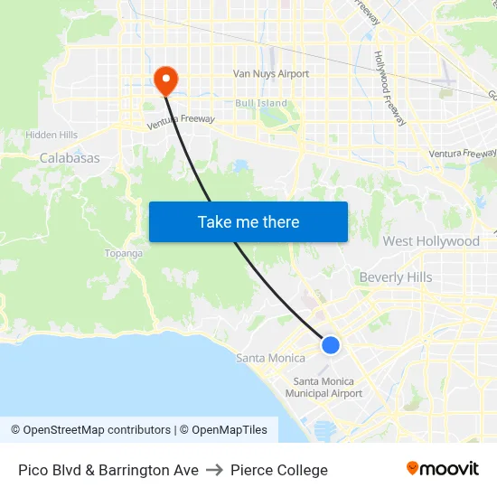 Pico Blvd & Barrington Ave to Pierce College map