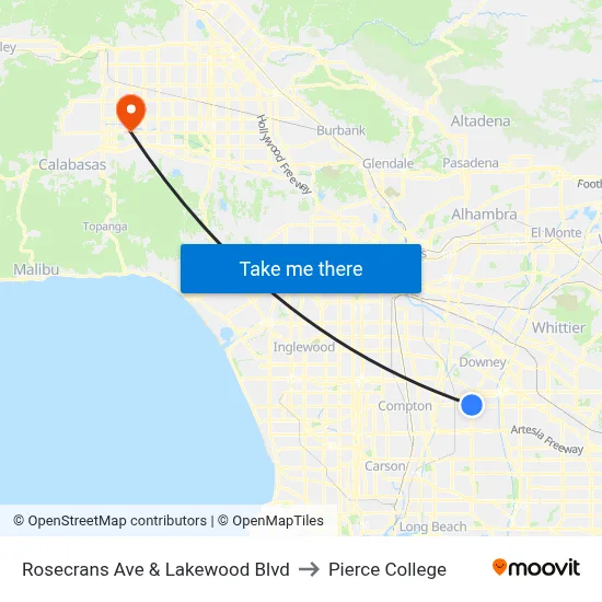 Rosecrans Ave & Lakewood Blvd to Pierce College map