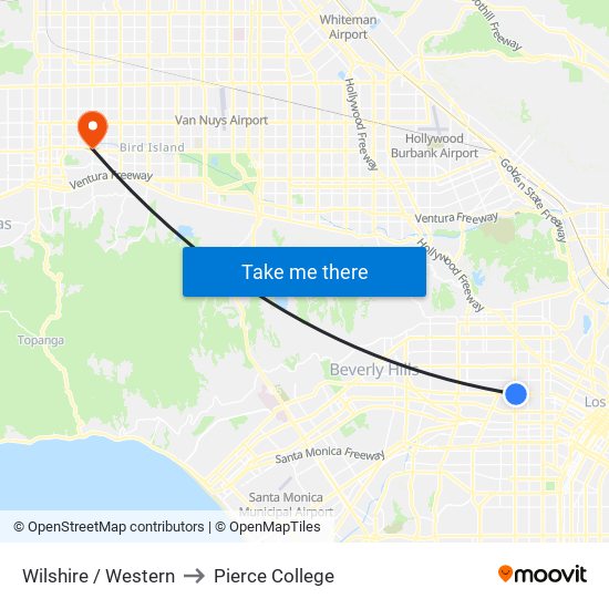 Wilshire / Western to Pierce College map