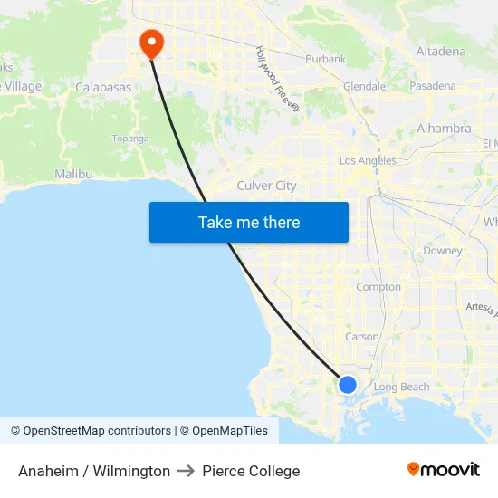 Anaheim / Wilmington to Pierce College map