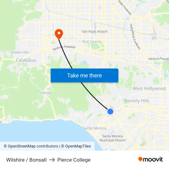 Wilshire / Bonsall to Pierce College map