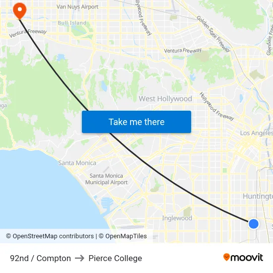 92nd / Compton to Pierce College map