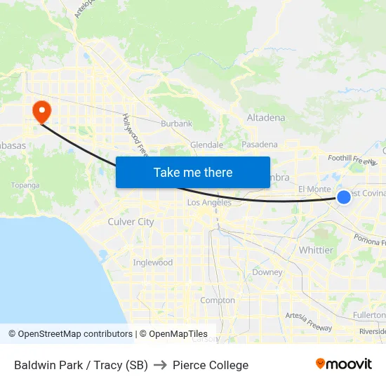 Baldwin Park / Tracy (SB) to Pierce College map