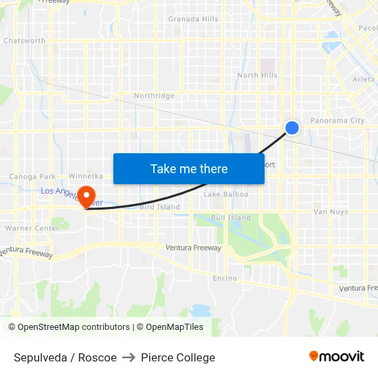 Sepulveda / Roscoe to Pierce College map