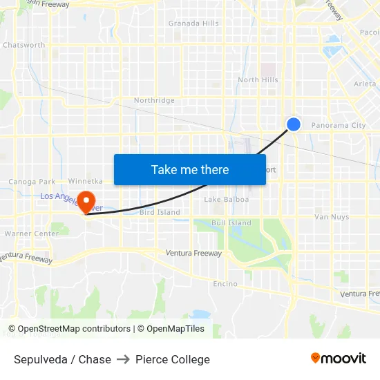 Sepulveda / Chase to Pierce College map