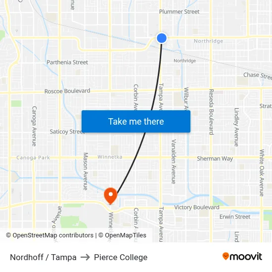 Nordhoff / Tampa to Pierce College map