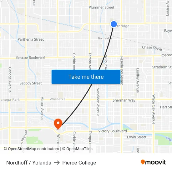 Nordhoff / Yolanda to Pierce College map