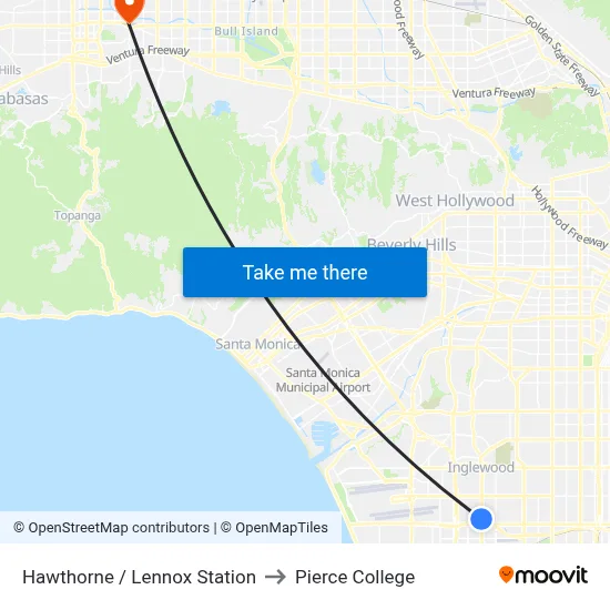 Hawthorne / Lennox Station to Pierce College map