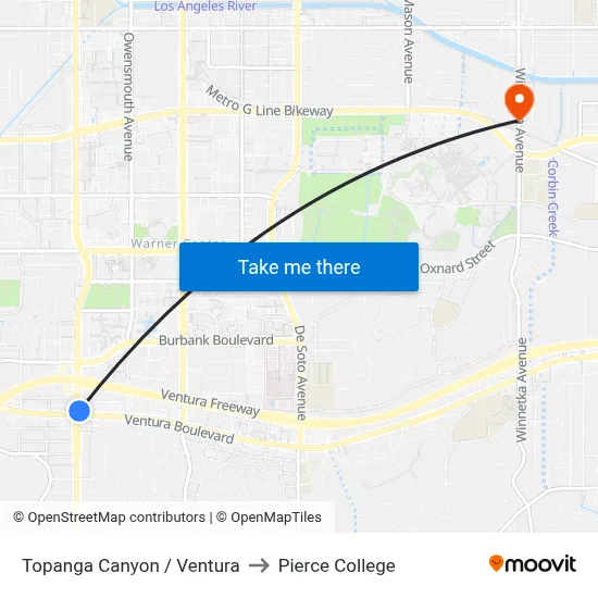 Topanga Canyon / Ventura to Pierce College map