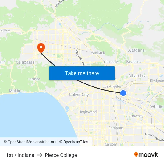 1st / Indiana to Pierce College map