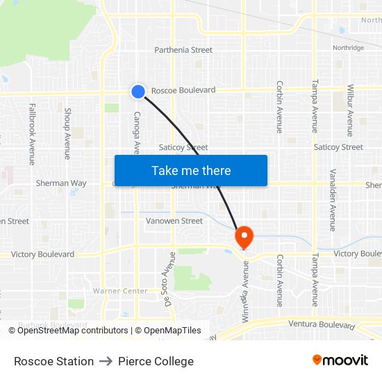 Roscoe Station to Pierce College map