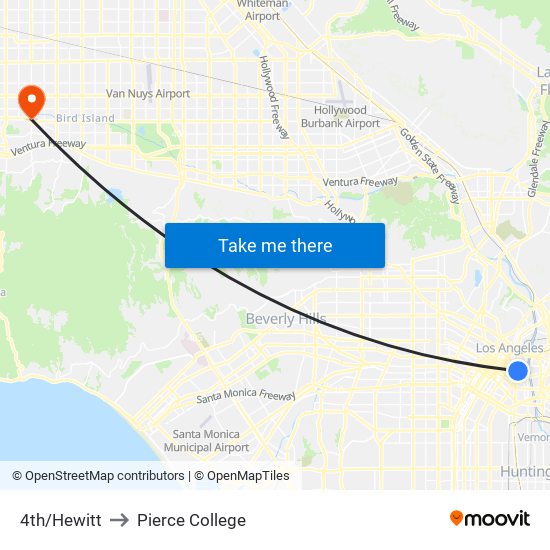 4th/Hewitt to Pierce College map
