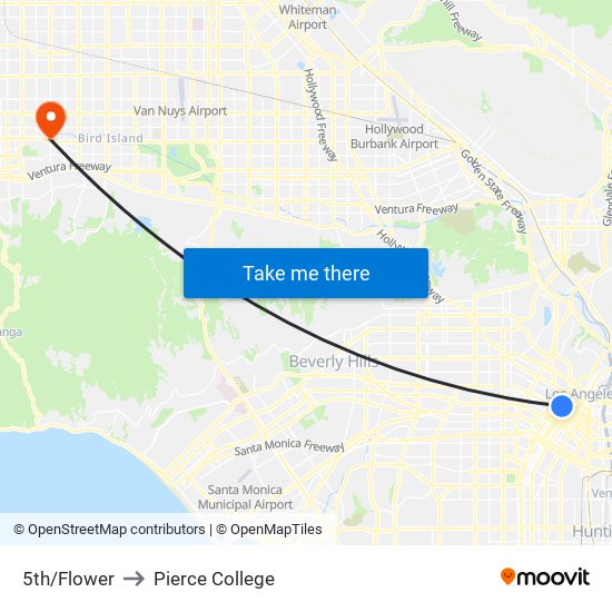 5th/Flower to Pierce College map
