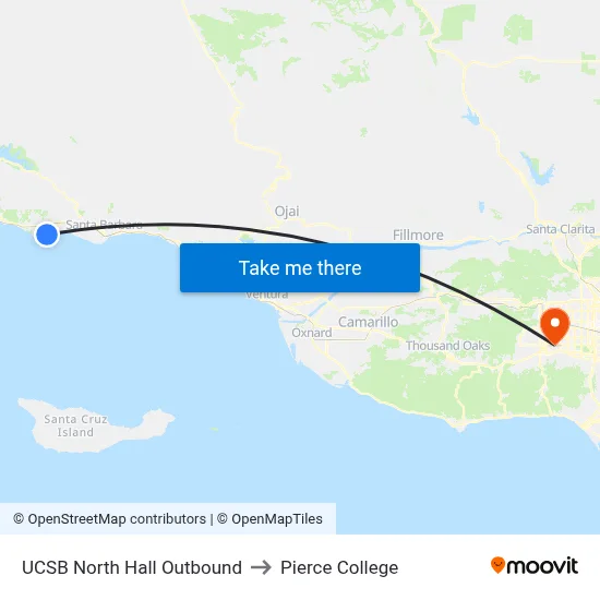 UCSB North Hall Outbound to Pierce College map