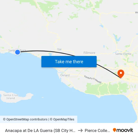 Anacapa at De LA Guerra (SB City Hall) to Pierce College map