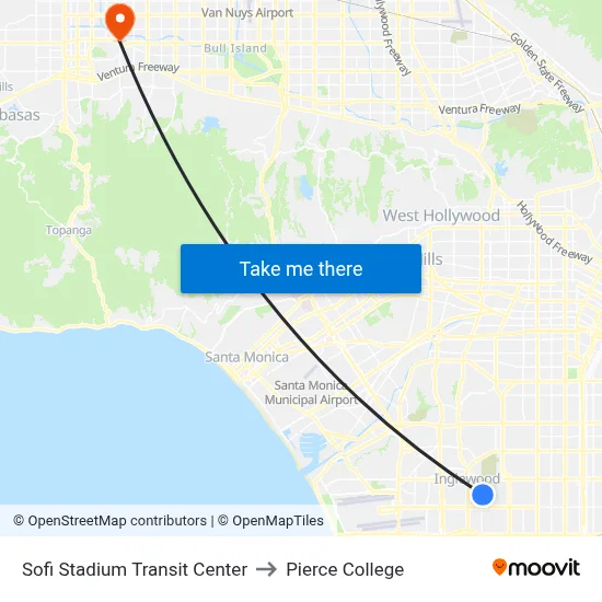Sofi Stadium Transit Center to Pierce College map