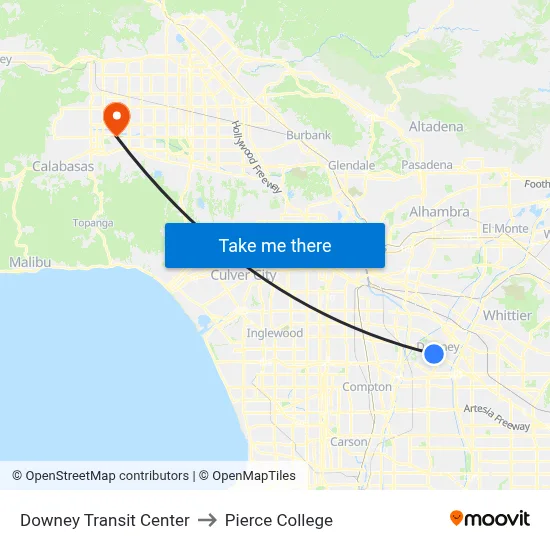 Downey Transit Center to Pierce College map