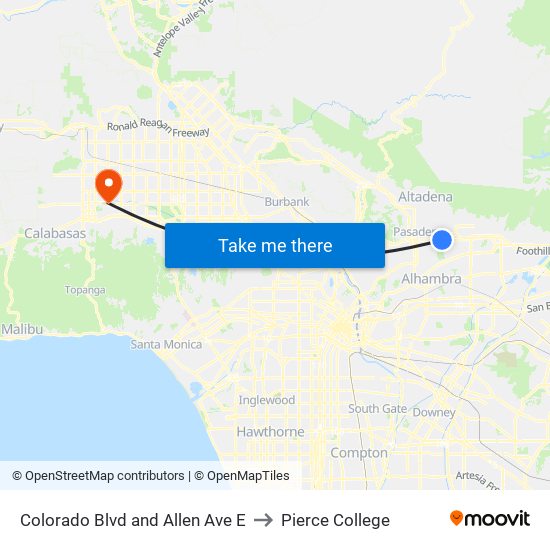Colorado Blvd and Allen Ave E to Pierce College map