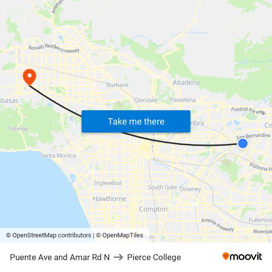 Puente Ave and Amar Rd N to Pierce College map