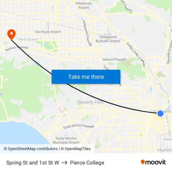 Spring St and 1st St W to Pierce College map