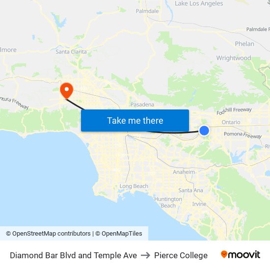 Diamond Bar Blvd and Temple Ave to Pierce College map
