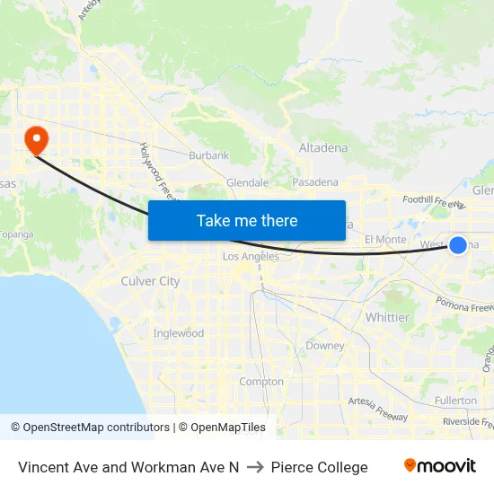 Vincent Ave and Workman Ave N to Pierce College map