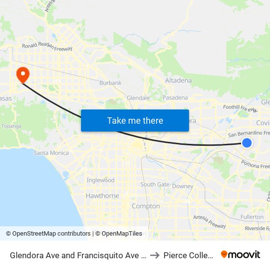 Glendora Ave and Francisquito Ave N to Pierce College map