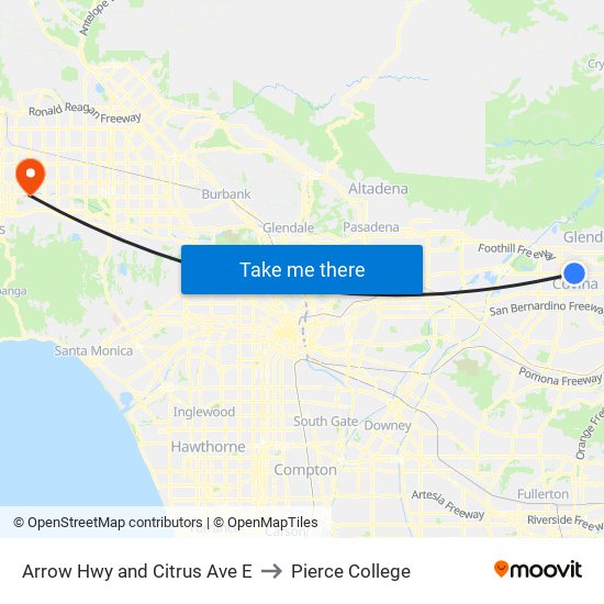 Arrow Hwy and Citrus Ave E to Pierce College map