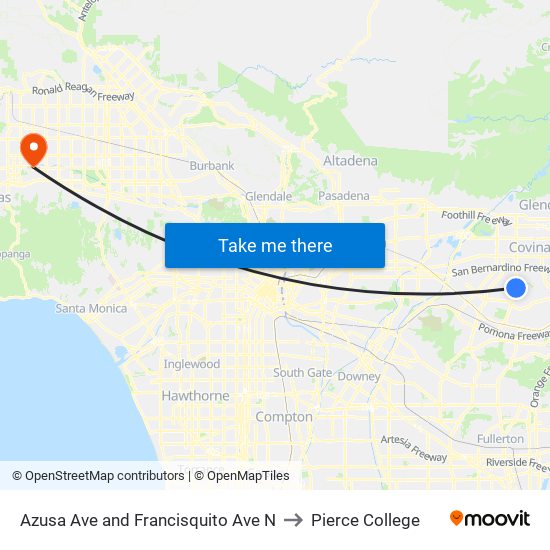 Azusa Ave and Francisquito Ave N to Pierce College map