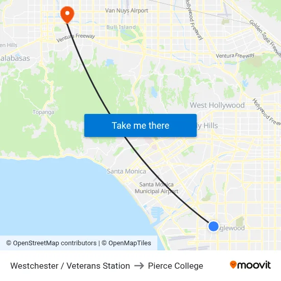 Westchester / Veterans Station to Pierce College map