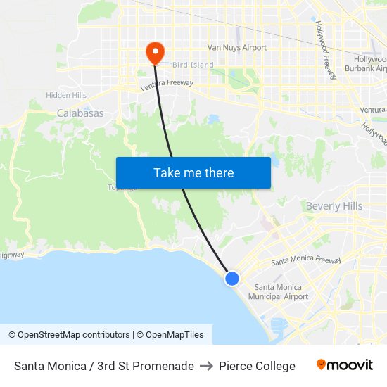 Santa Monica / 3rd St Promenade to Pierce College map