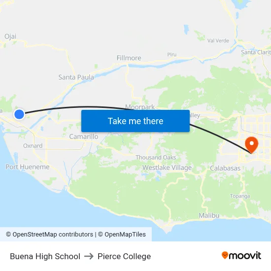 Buena High School to Pierce College map