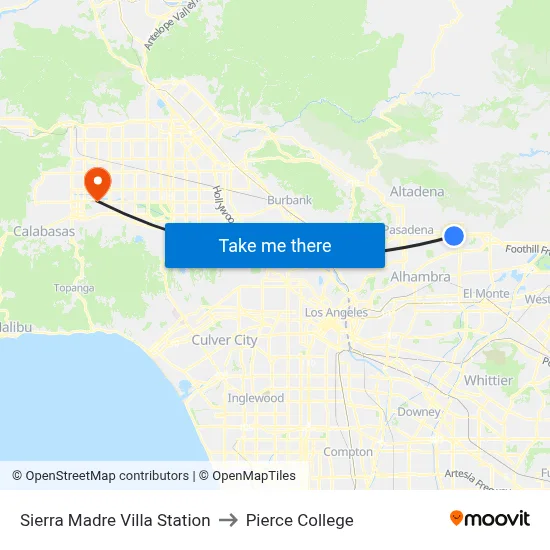 Sierra Madre Villa Station to Pierce College map