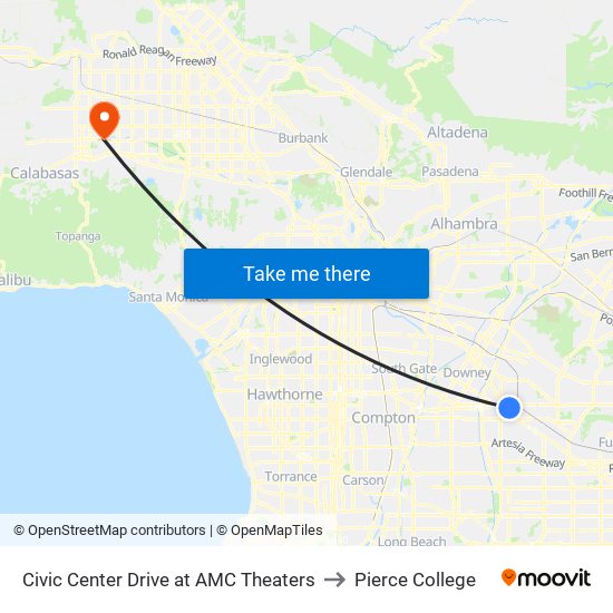 Civic Center Drive at AMC Theaters to Pierce College map
