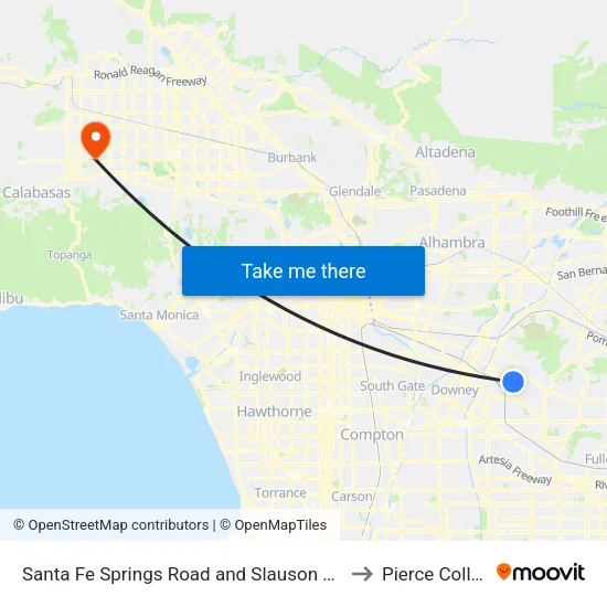 Santa Fe Springs Road and Slauson Avenue to Pierce College map