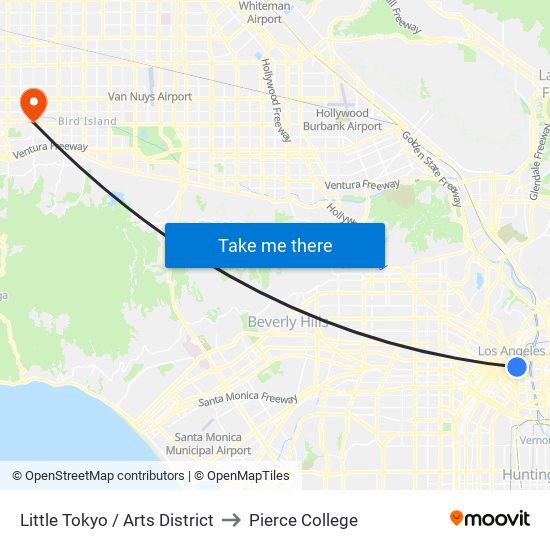 Little Tokyo / Arts District to Pierce College map