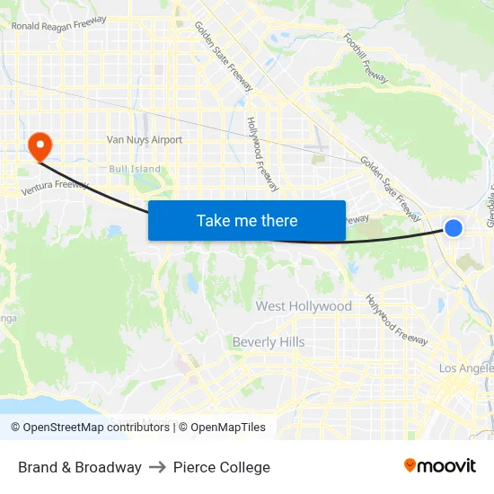 Brand & Broadway to Pierce College map