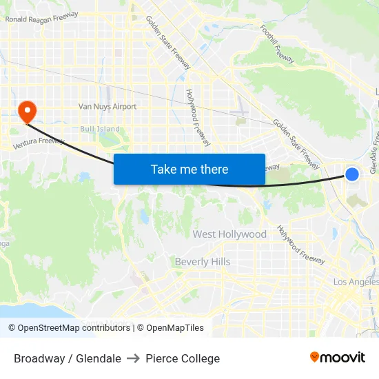 Broadway / Glendale to Pierce College map