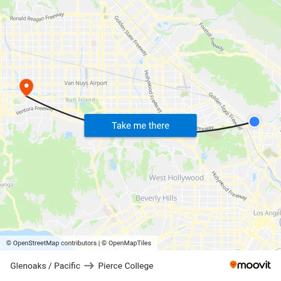 Glenoaks / Pacific to Pierce College map