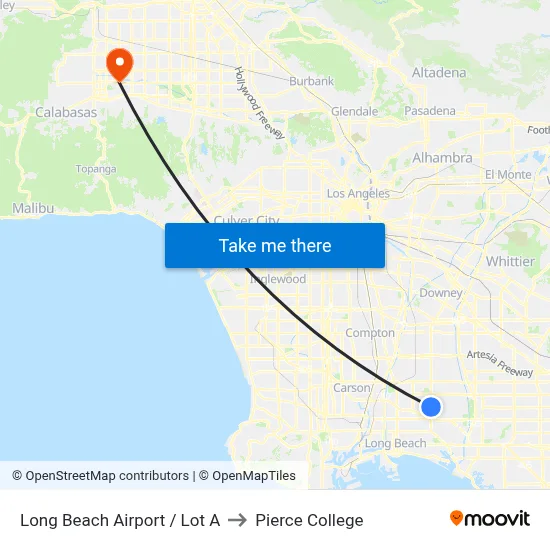 Long Beach Airport / Lot A to Pierce College map