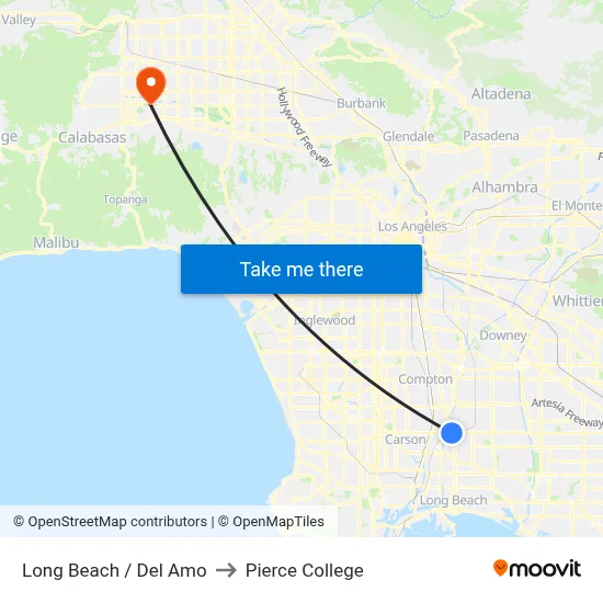 Long Beach / Del Amo to Pierce College map
